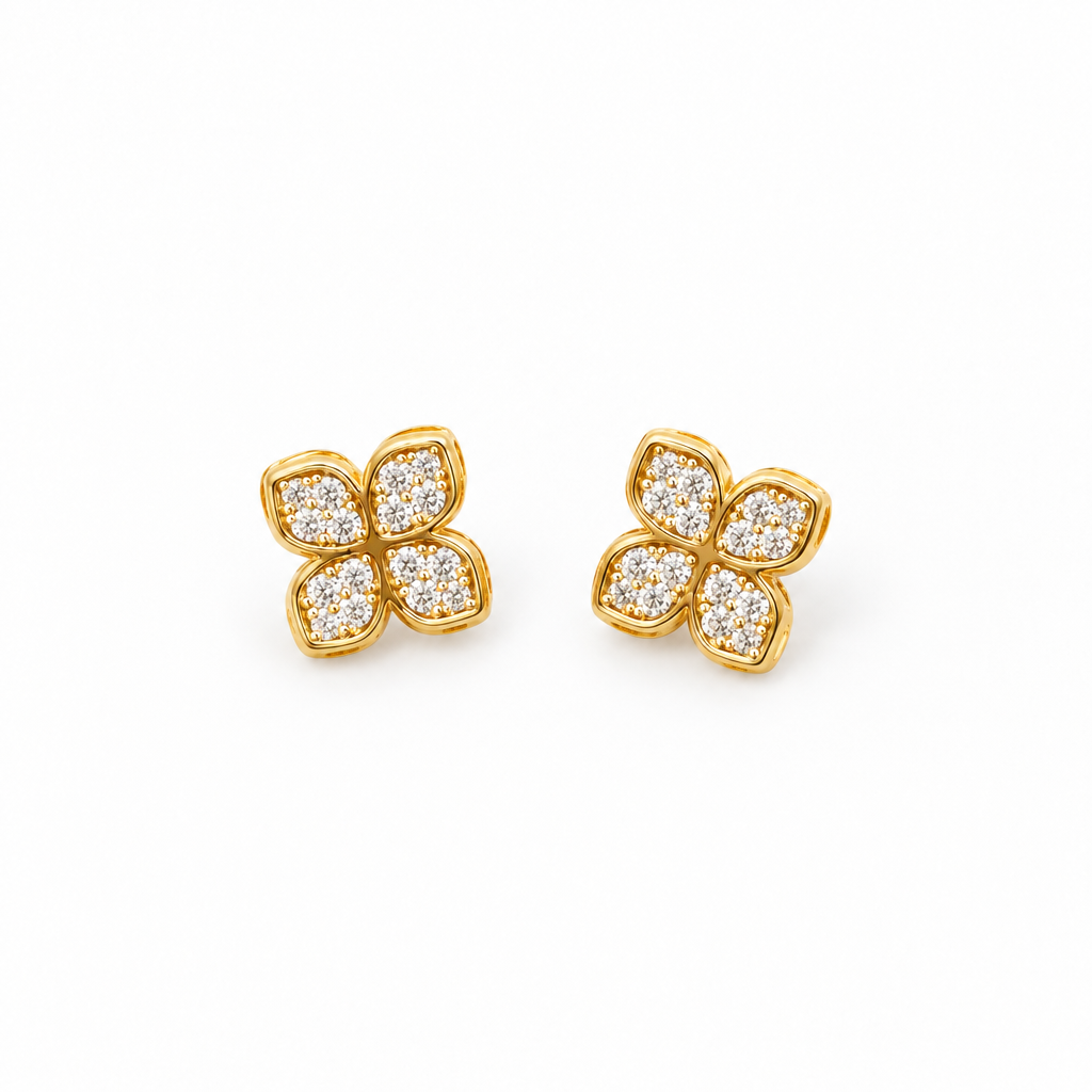 Minimalistische gouden oor studs Clover strass