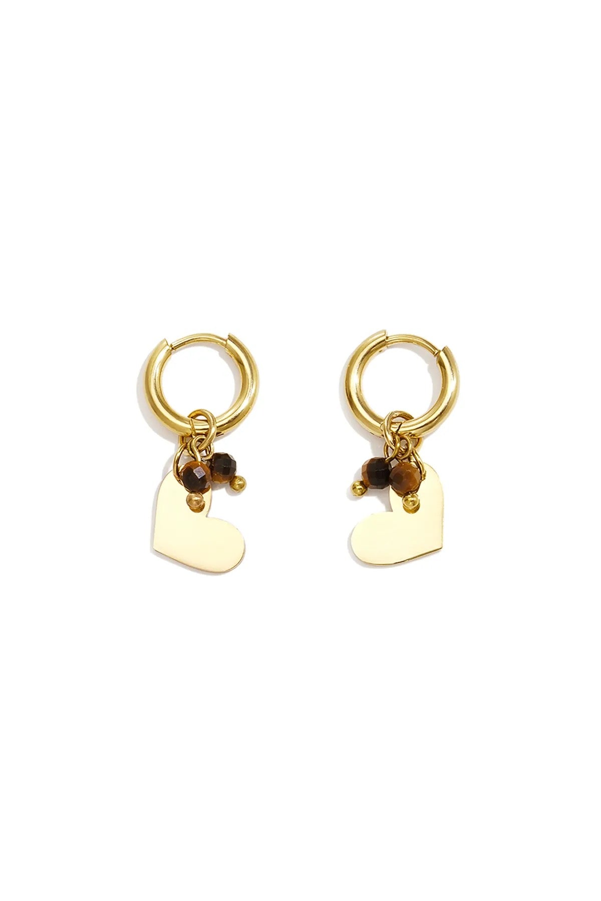 Minimalistische gouden oorbellen Pearl heart Brown