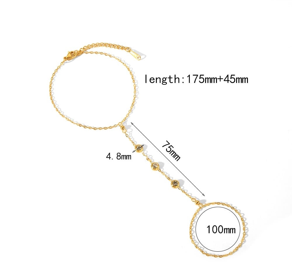 Minimalistische Gouden Handchain Diamant cirkel triple | Jewellery by Marie Gouden Handchain met strass steentjes