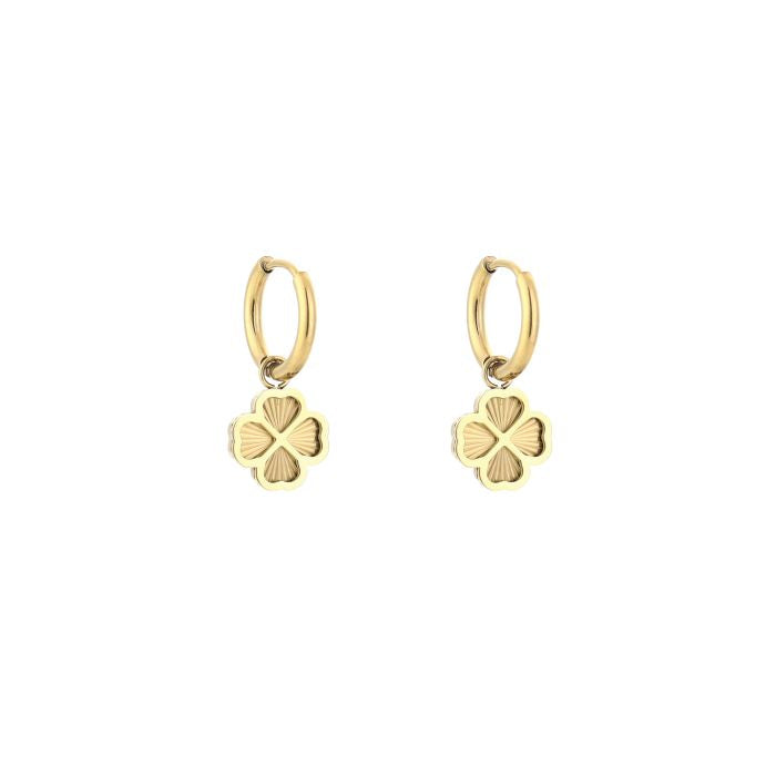 Minimalistische Gouden Oorbellen Simple Clover | Jewellery by Marie klaver oorbel met hanger en ring