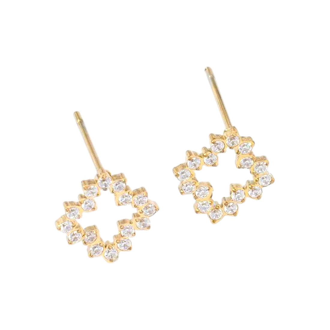 Minimalistische Gouden Oorbellen Strassy Clover | Jewellery by Marie klaver studs met bling bling