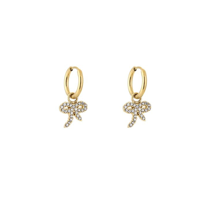 Minimalistische Gouden Oorbellen Zirkonia Strik | Jewellery by Marie strik hanger met strass
