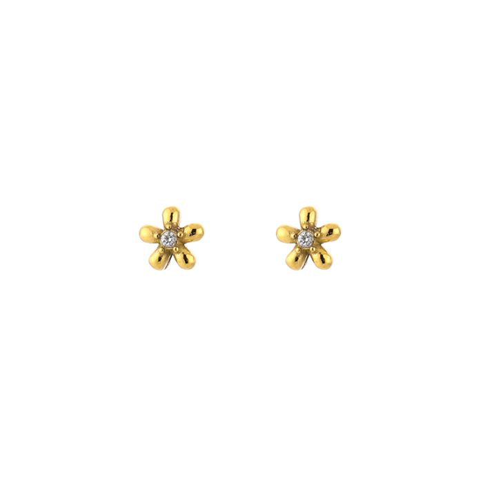 Minimalistische Gouden Oorstuds Sparkling Flower | Jewellery by Marie Gouden oorstuds bloem met diamant