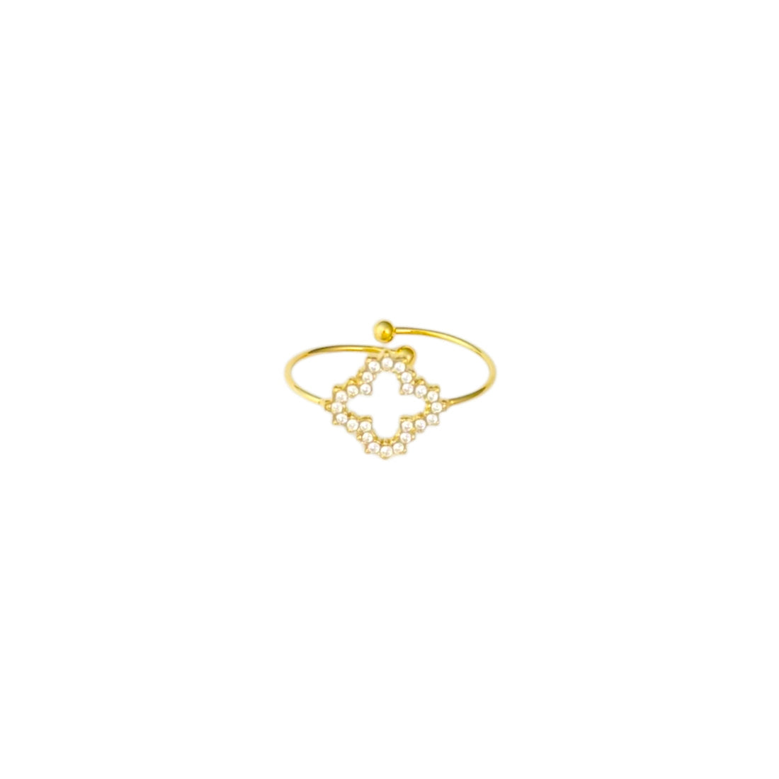 Minimalistische Gouden Ring Pearl Clover | Jewellery by Marie klaver met strass rondom