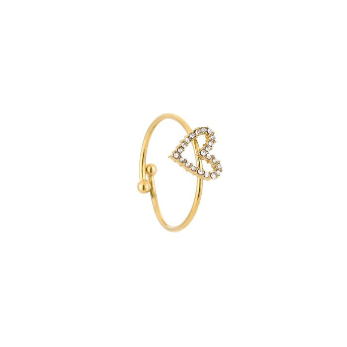 Minimalistische Gouden Ring Strassy Heart | Jewellery by Marie hartje met strass