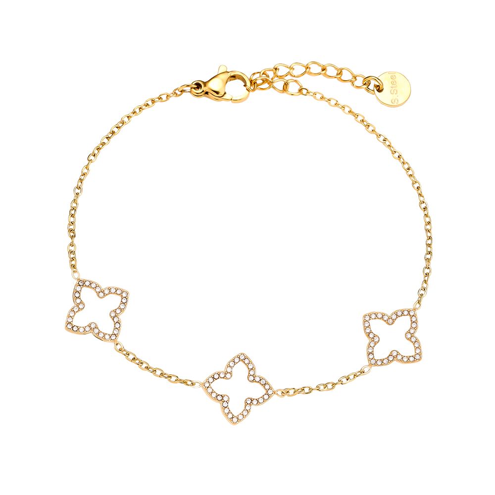 Minimalistische Gouden armband Sparkling Flower | Jewellery by Marie gouden klaverarmband met strass