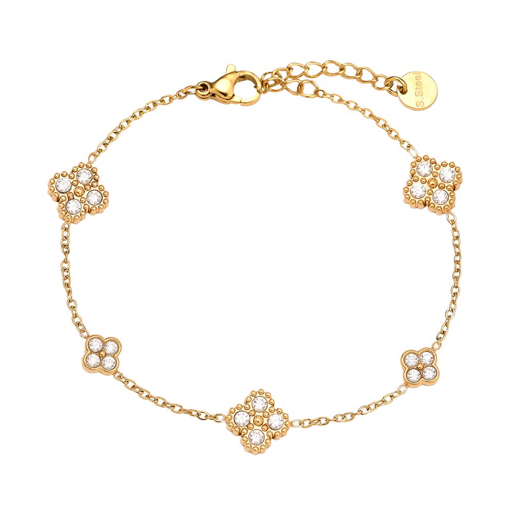 Minimalistische Gouden armband Strassy Clover | Jewellery by Marie gouden armband met klavers met diamant