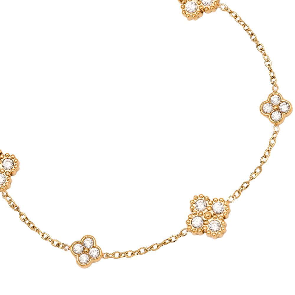 Minimalistische Gouden armband Strassy Clover | Jewellery by Marie gouden armband met klavers met diamant