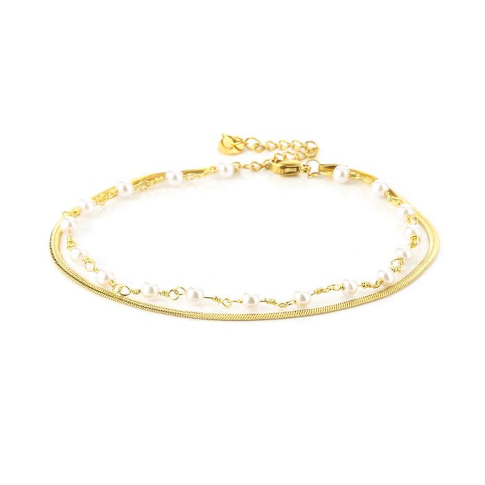 Minimalistische Gouden enkelband Snake Pearl | Jewellery by Marie gouden dbbele enkelband