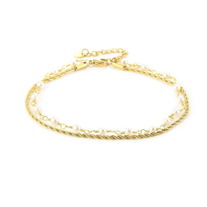 Minimalistische Gouden enkelband  Swirl Pearl | Jewellery by Marie  dubbele gouden enkelband