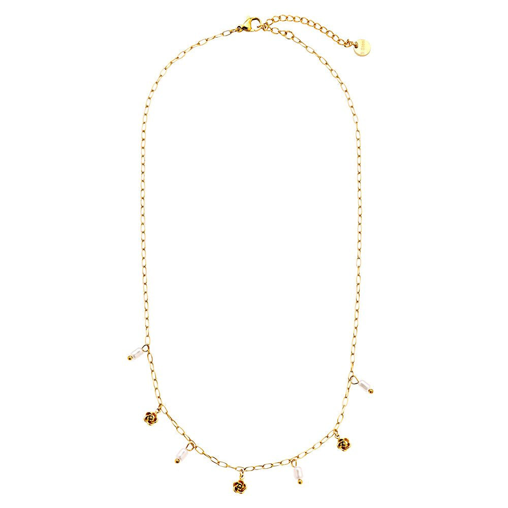 Minimalistische Gouden ketting Pearl Roses| Jewellery by Marie kgouden ketting met roosjes en parel
