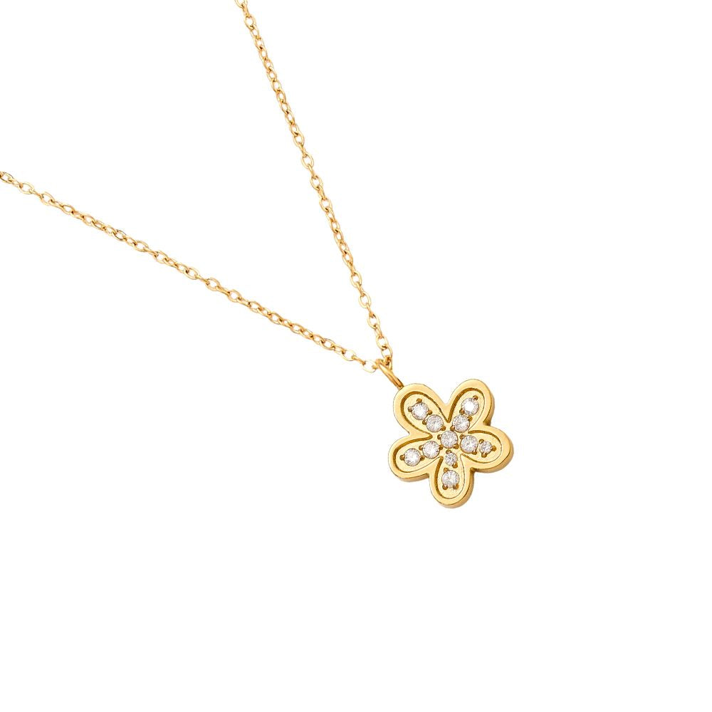 Minimalistische Gouden ketting strassy Flower | Jewellery by Marie gouden ketting met bloem met diamant