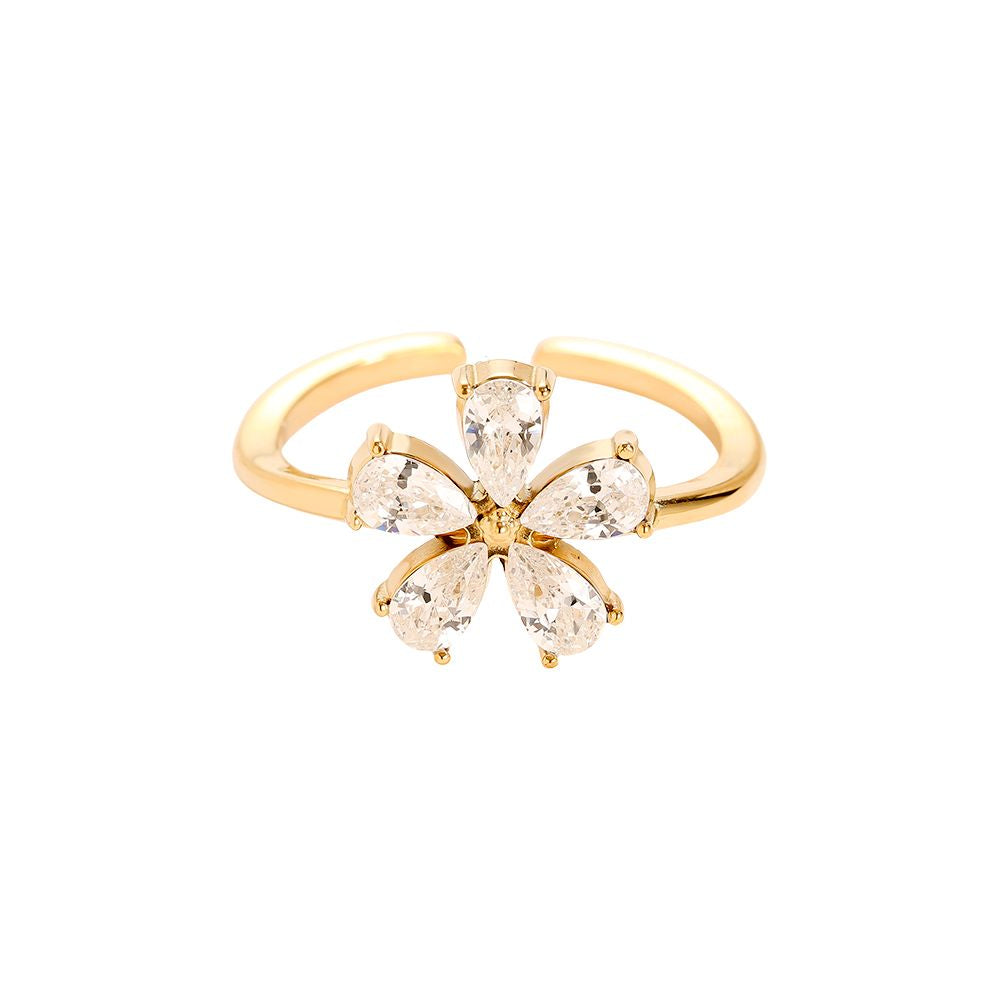 Minimalistische Gouden ring Flower strass | Jewellery by Marie verstelbare gouden ring met bloem van diamant