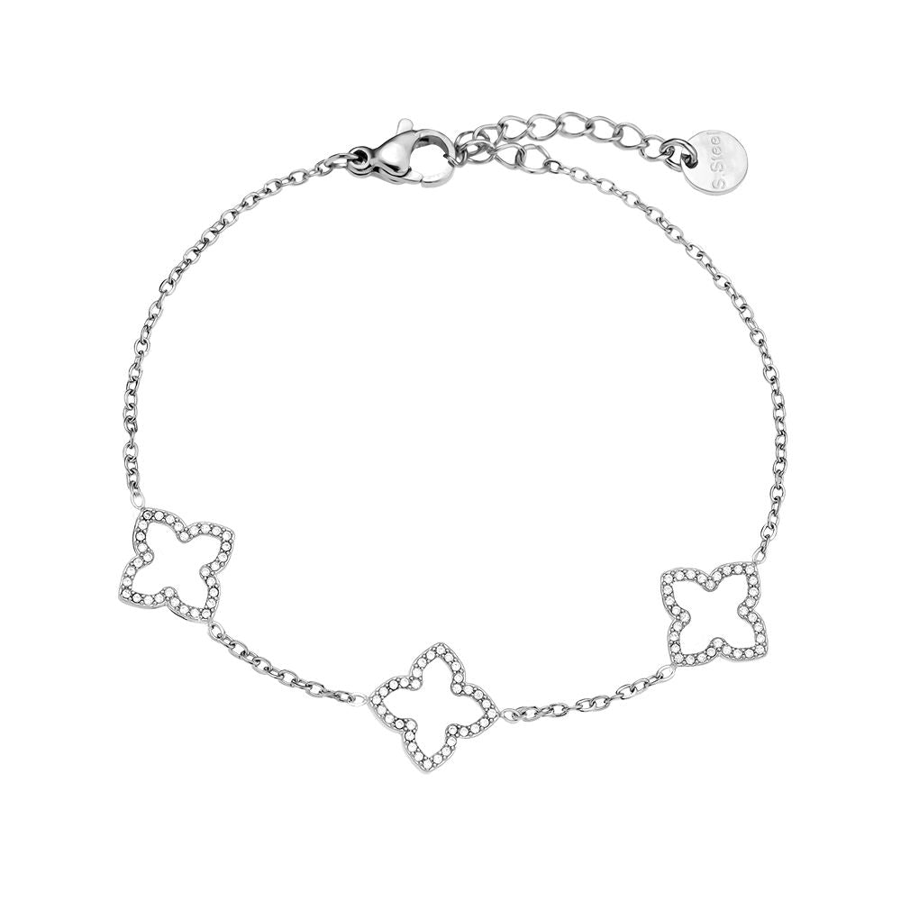 Minimalistische Gouden-Zilveren armband Sparkling Flower | Jewellery by Marie Zilveren armband met klaver strass