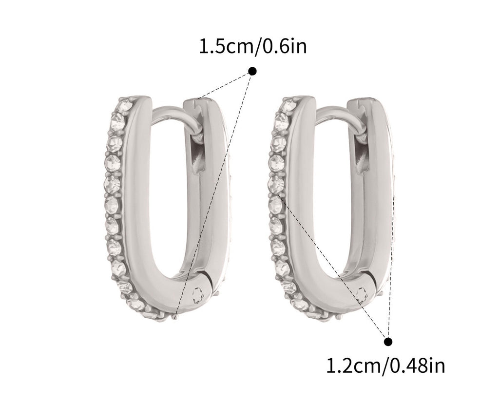 Minimalistische Gouden-Zilveren oorbellen Ovaal Strass | Jewellery by Marie Rechthoek diamant oorbellen Zilveren rechthoek met strass