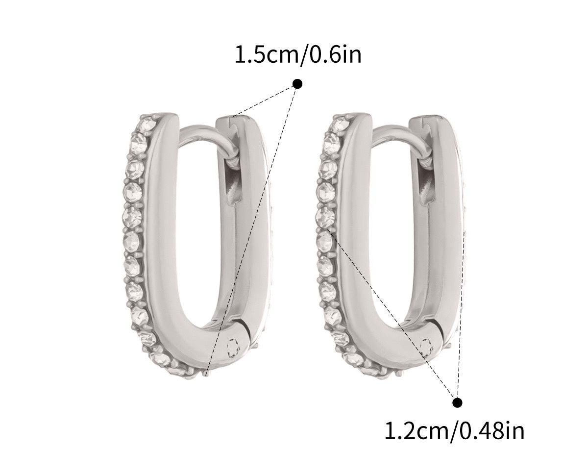 Minimalistische Gouden-Zilveren oorbellen Ovaal Strass | Jewellery by Marie Rechthoek diamant oorbellen Zilveren rechthoek met strass