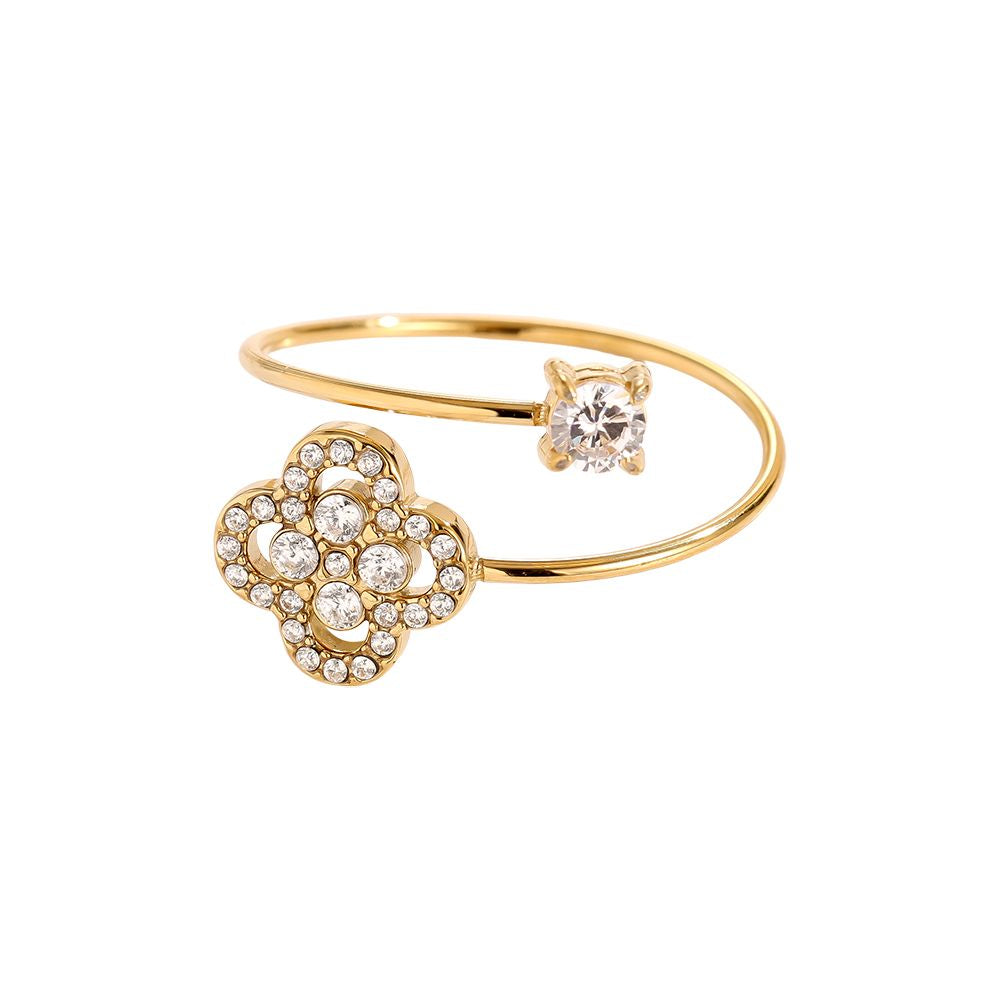Minimalistische gouden-Zilveren ring Clover diamont| Jewellery by Marie open ring met klaver en diamant goud