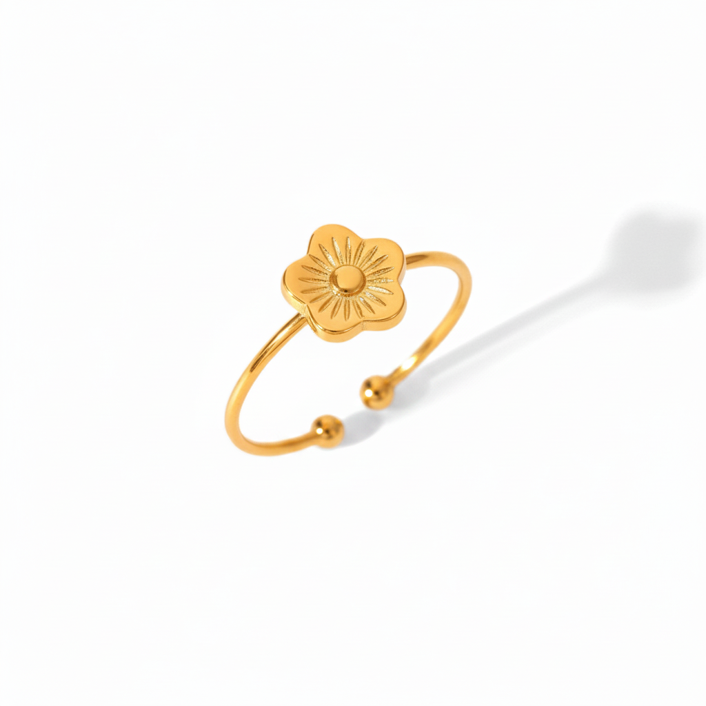 Minimalistische gouden ring Mini Flower | Jewellery by Marie Gouden verstelbare ring met bloem
