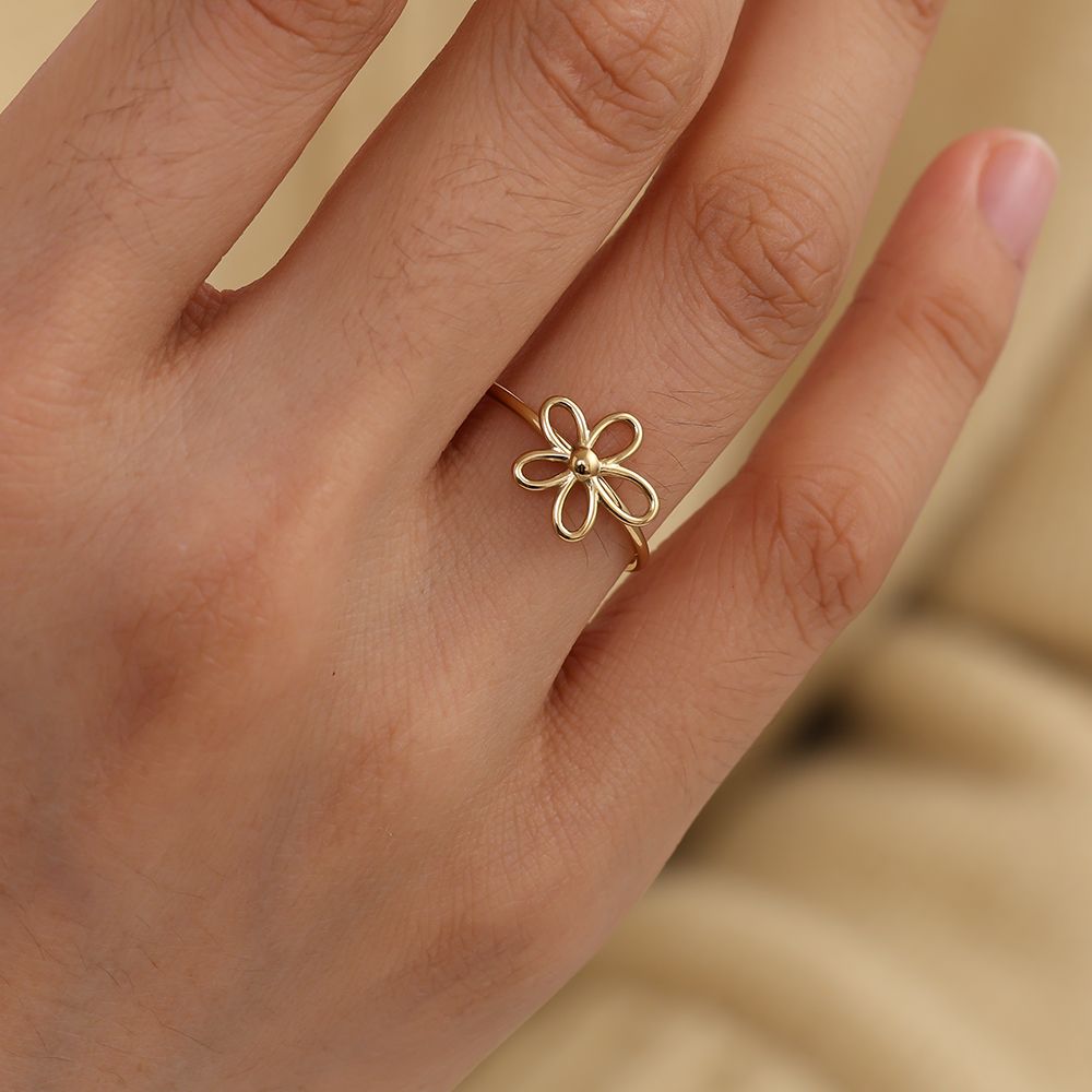 Minimalistische gouden ring Flower | Jewellery by Marie verstelbare ring met bloem