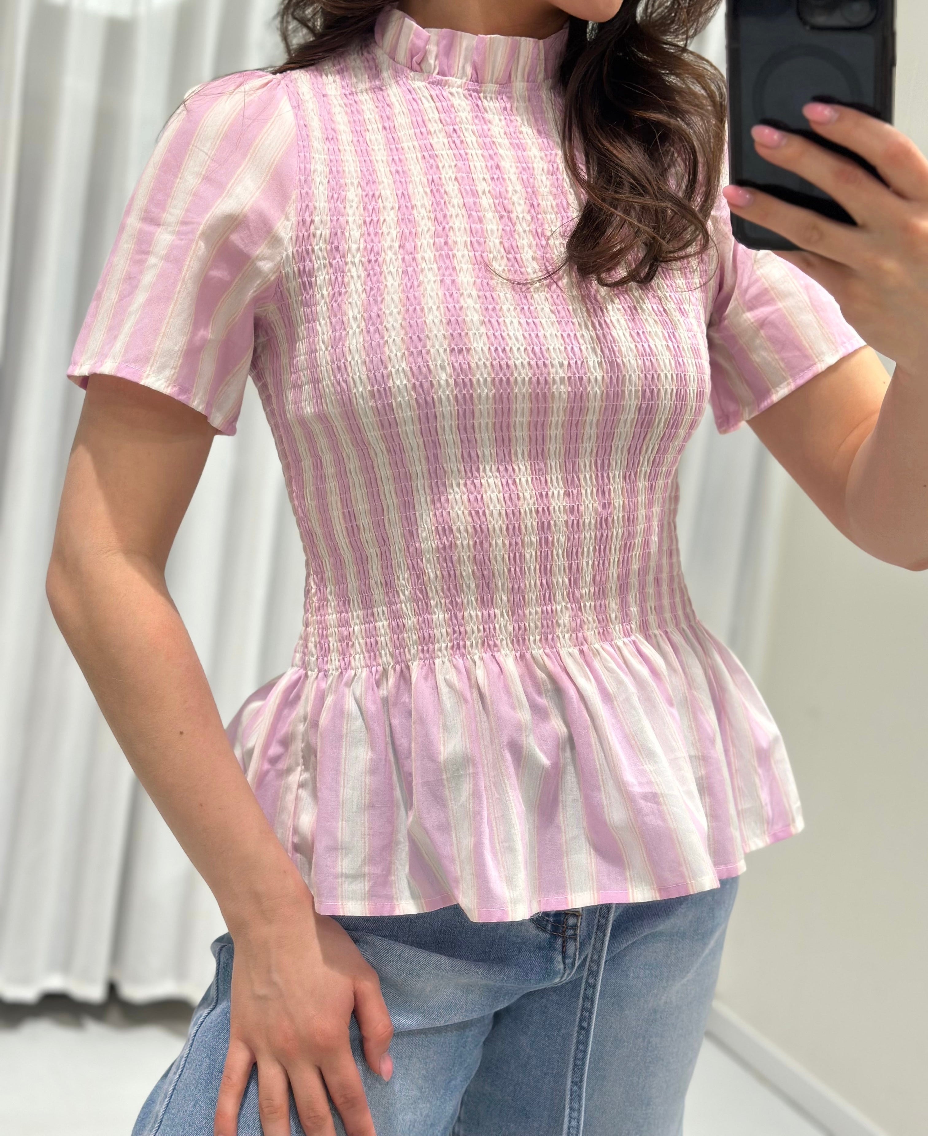 Stripes blouse pink | Jewellery by Marie zomet blouse met strepen