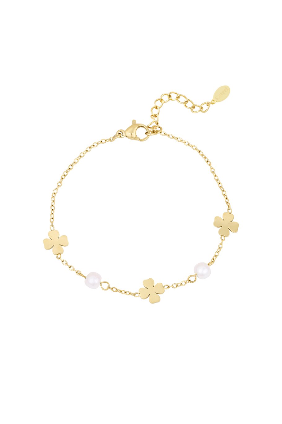 Minimalistische Gouden armband Klaver met parel | Jewellery by Marie