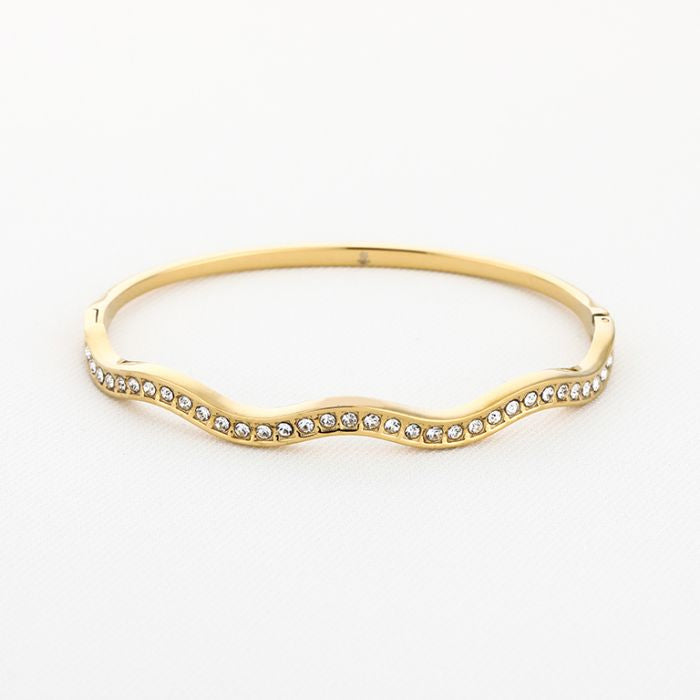 Minimalistische Gouden Bangle Wavy Strass | Jewellery by Marie